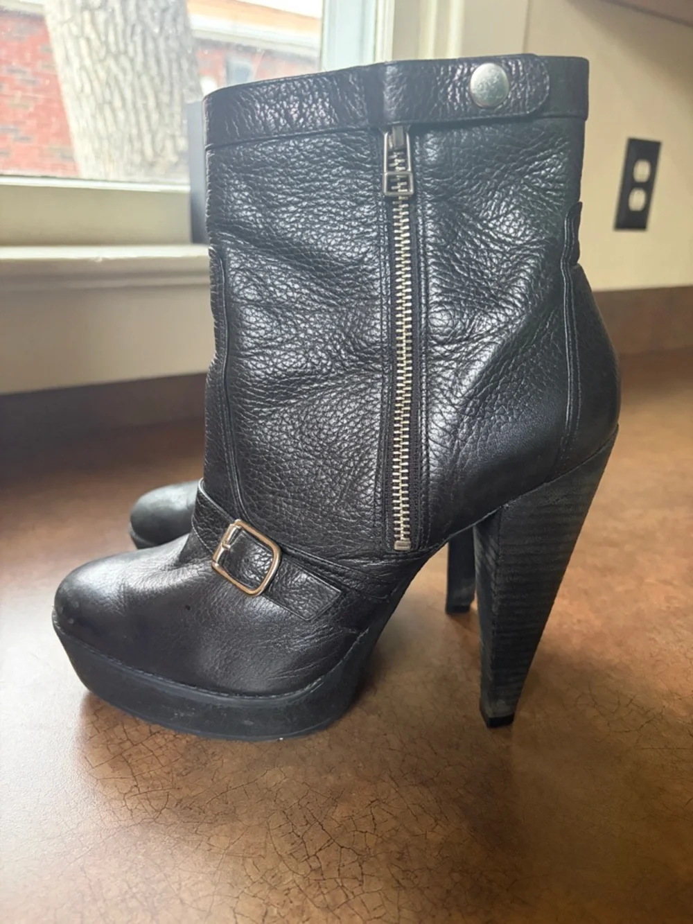 Pour La Victoire Moto Biker Boots Bootie Black Heel 10 - Picture 3 of 7